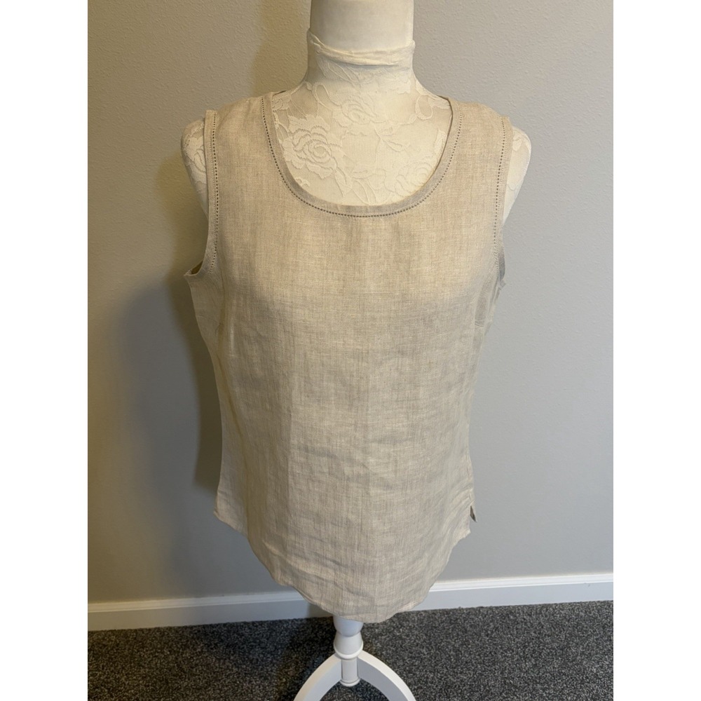 Talbots 100% Irish Linen Sleeveless Tank Top~10~Ivory Hemstitch Classic Capsule